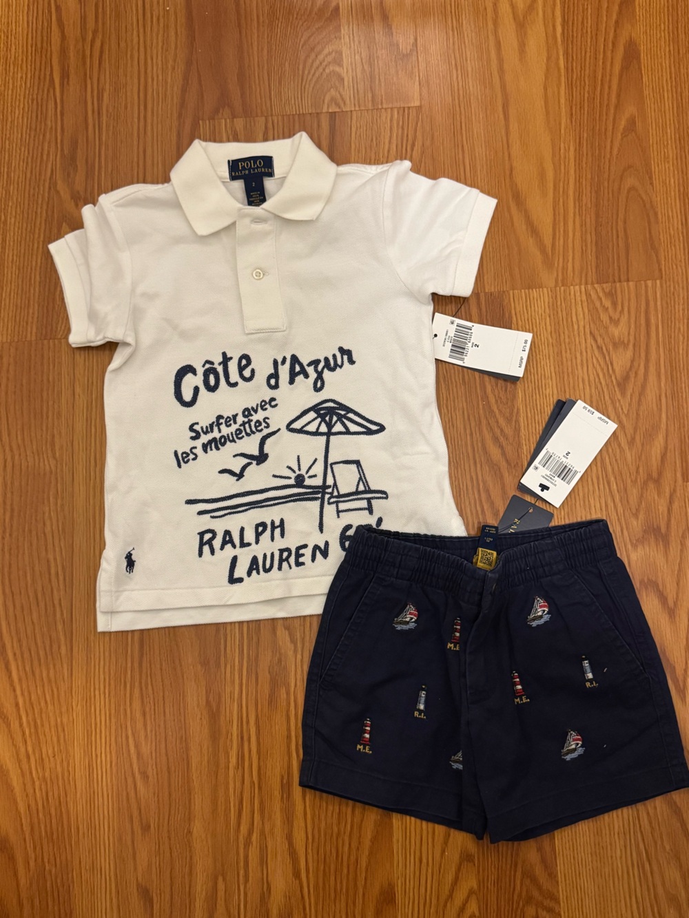 Ralph Lauren White Polo with Navy Nautical Shorts